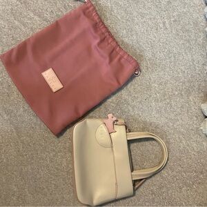 Elegant Beige Mini Bag with Pink Accents